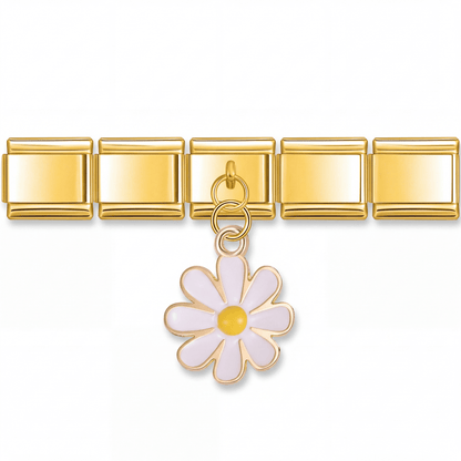 Charm Flor Blanca (Colgante Margarita) en pulsera italiana de eslabones