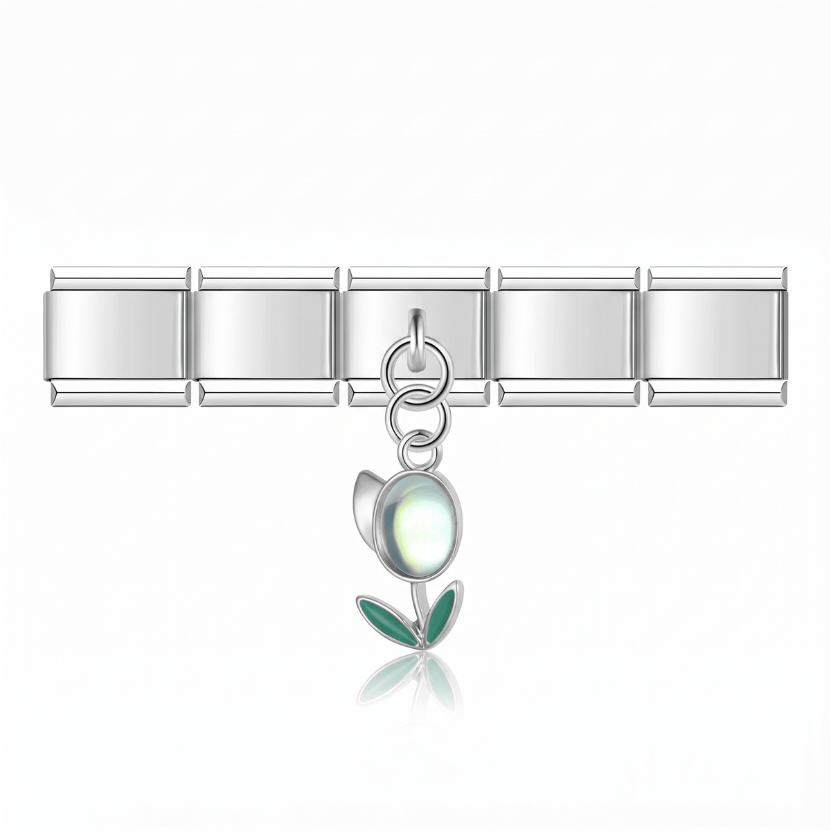 Charm Flor de Nácar en pulsera italiana de eslabones
