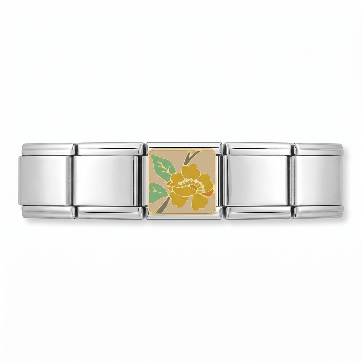 Charm Flor Dorada en pulsera italiana de eslabones