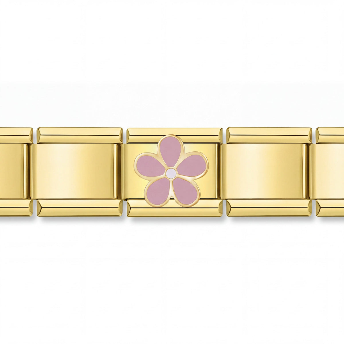 Charm Flor lila (Cinco Pétalos) en pulsera italiana de eslabones