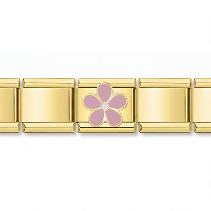 Charm Flor lila (Cinco Pétalos) en pulsera italiana de eslabones