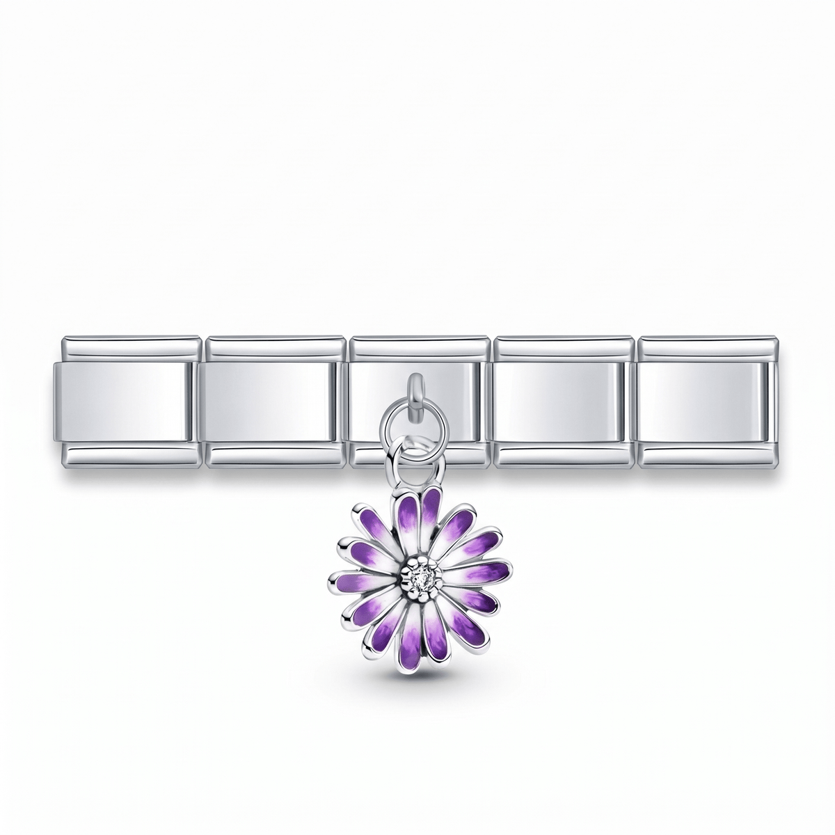 Charm Flor lila (Colgante) en pulsera italiana de eslabones