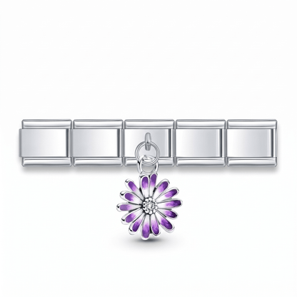 Charm Flor lila (Colgante) en pulsera italiana de eslabones