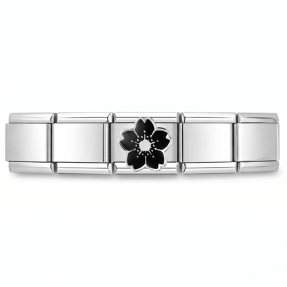 Charm Flor Negra (Cerezo) en pulsera italiana de eslabones
