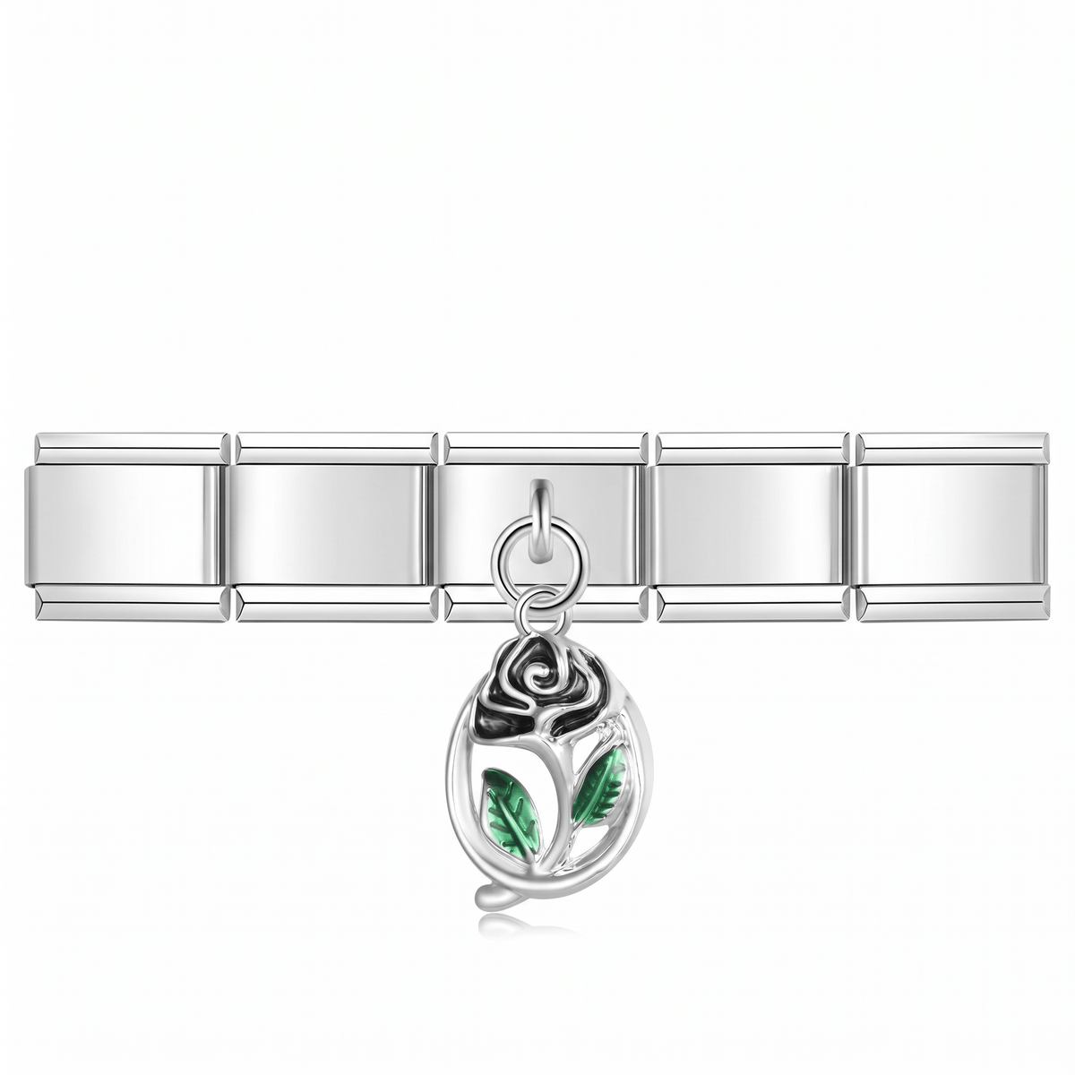 Charm Flor Negra (Colgante) en pulsera italiana de eslabones