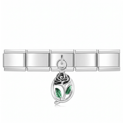 Charm Flor Negra (Colgante) en pulsera italiana de eslabones