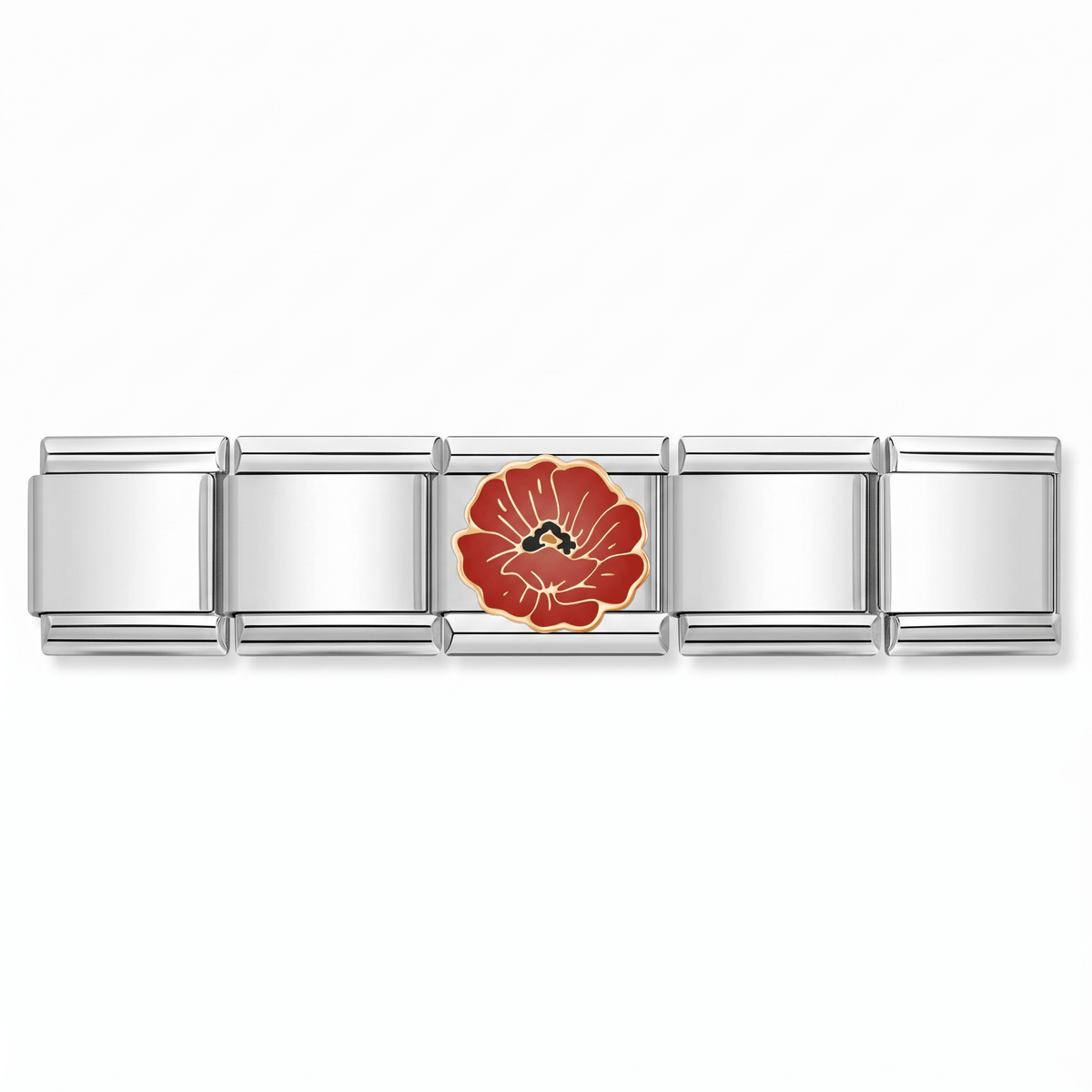 Charm Flor Roja (Amapola) en pulsera italiana de eslabones