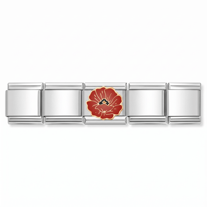 Charm Flor Roja (Amapola) en pulsera italiana de eslabones