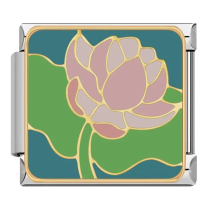 Charm Flor rosa (Loto, Plateado) - Italian Charms