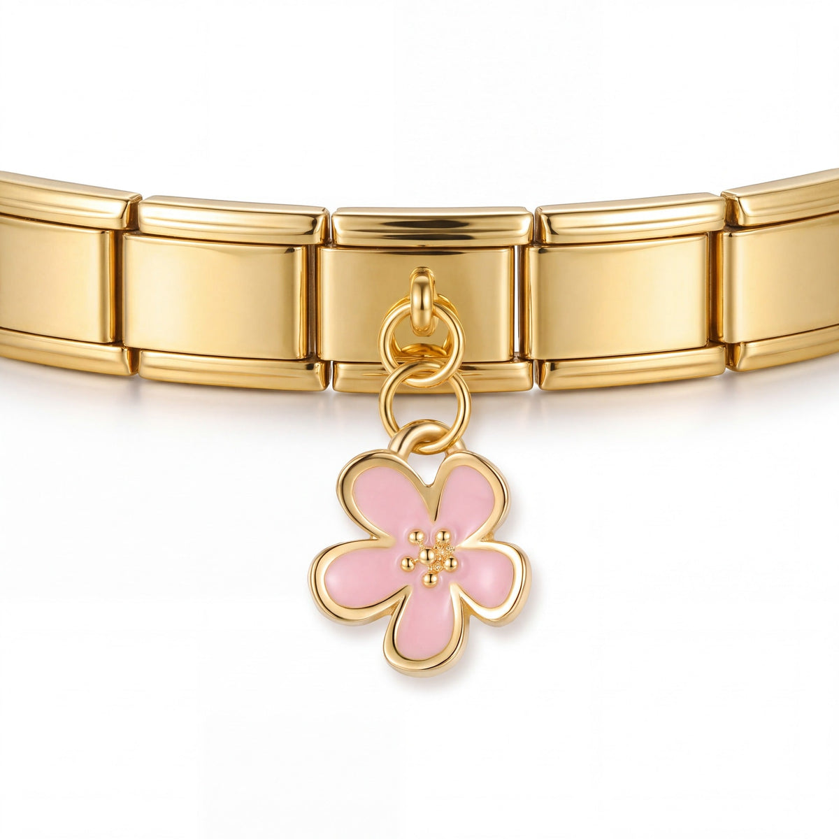 Charm Flor rosa (Colgante) en pulsera italiana de eslabones
