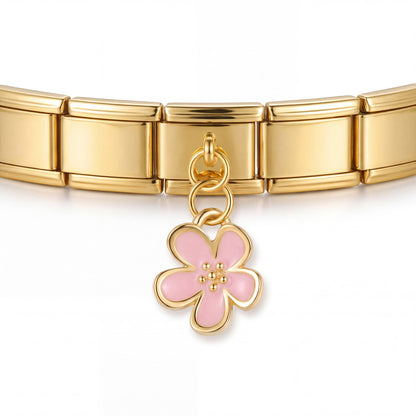 Charm Flor rosa (Colgante) en pulsera italiana de eslabones
