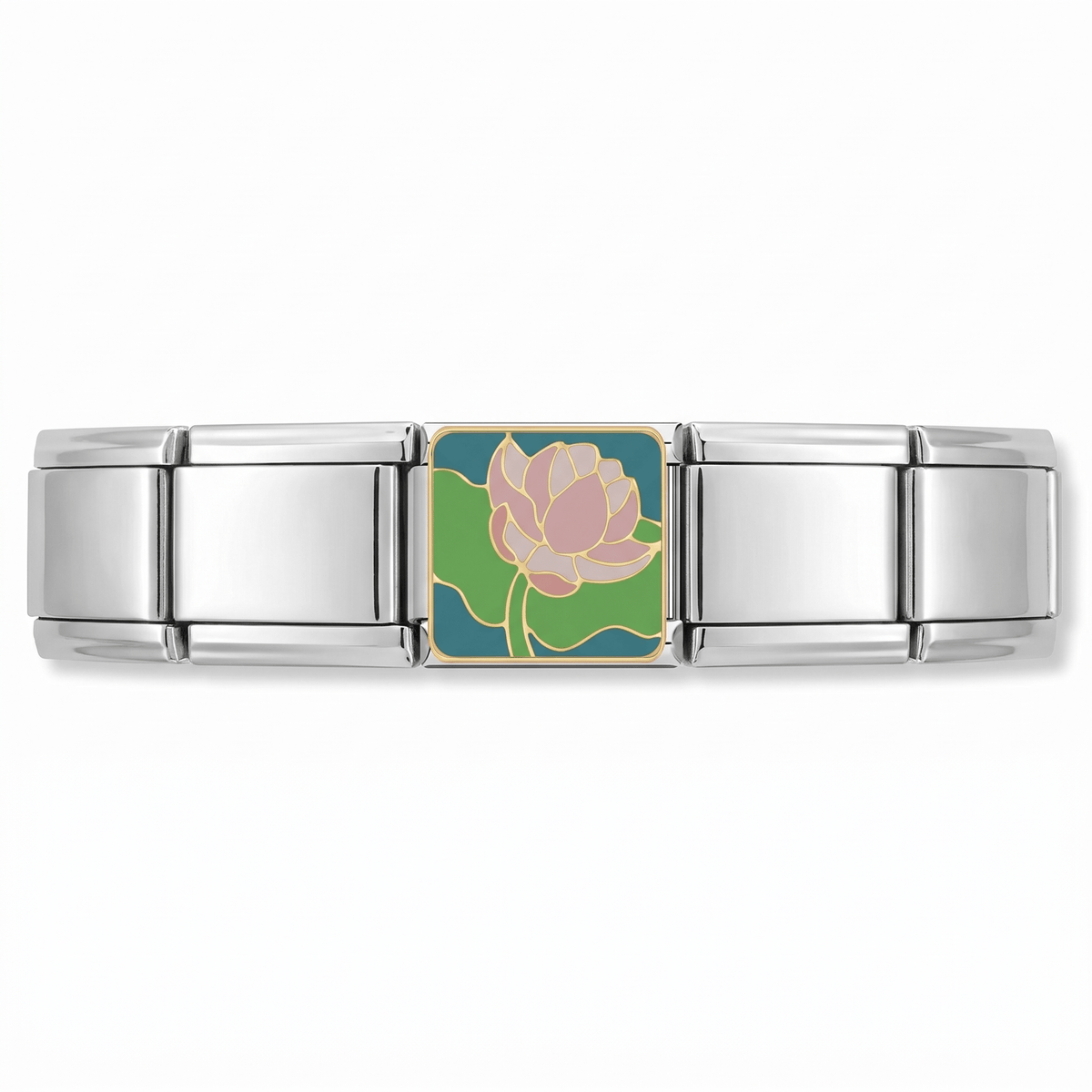 Charm Flor rosa (Loto, Plateado) en pulsera italiana de eslabones
