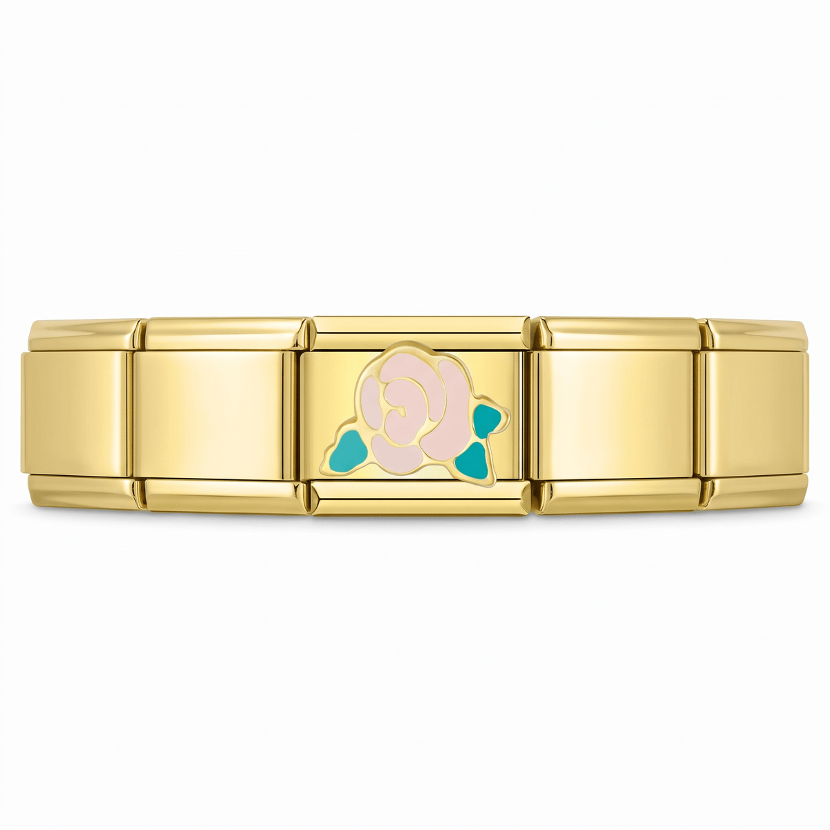 Charm Flor Rosa (Peonía) en pulsera italiana de eslabones