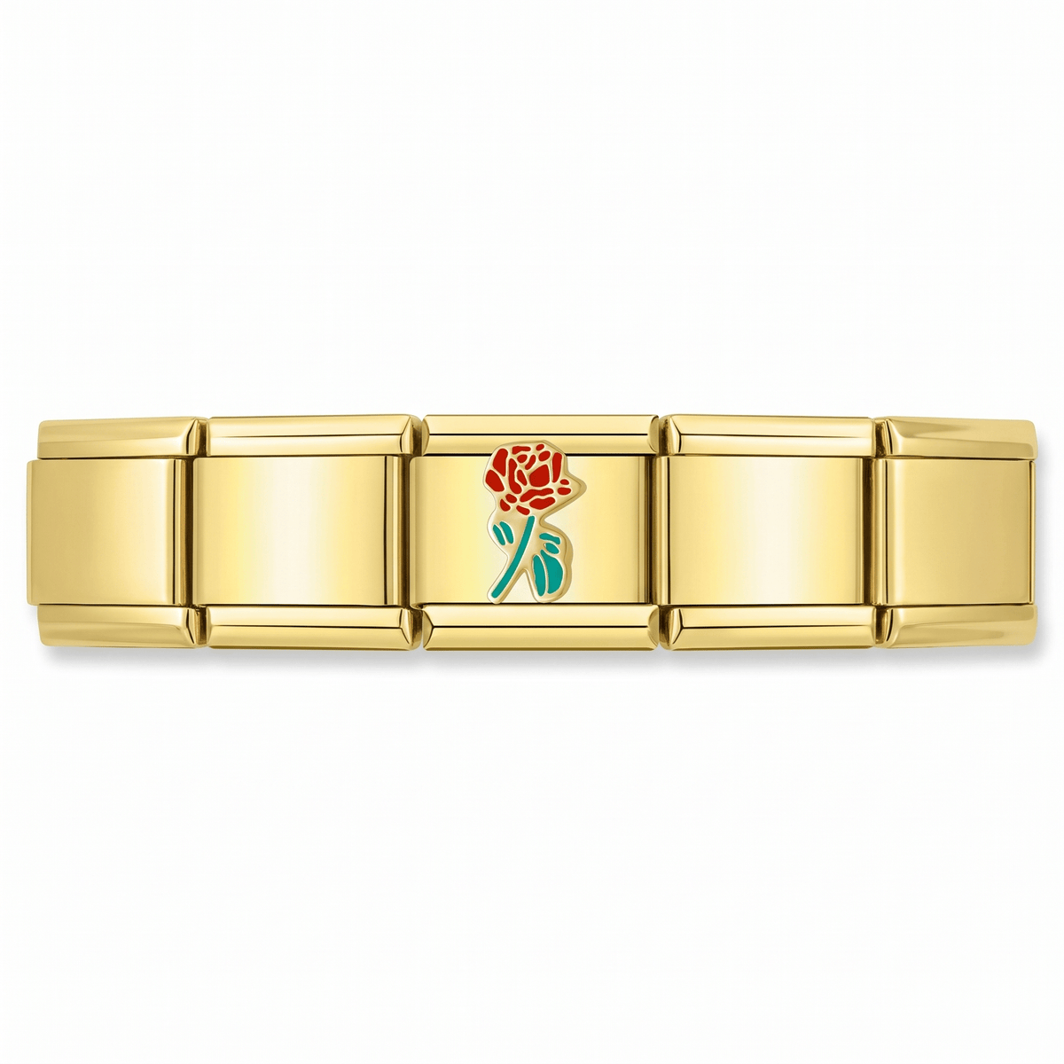 Charm Flor Rosa (Rosa Roja) en pulsera italiana de eslabones