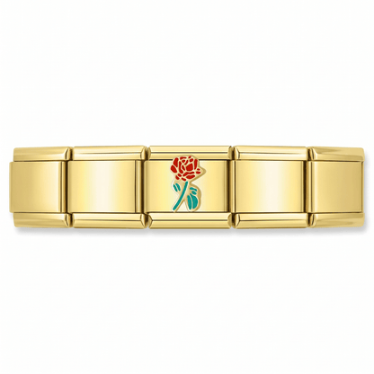 Charm Flor Rosa (Rosa Roja) en pulsera italiana de eslabones