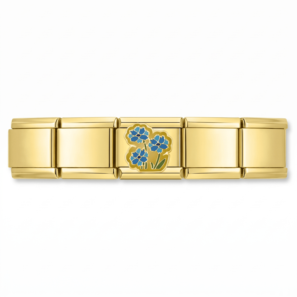 Charm Flores Azules en pulsera italiana de eslabones