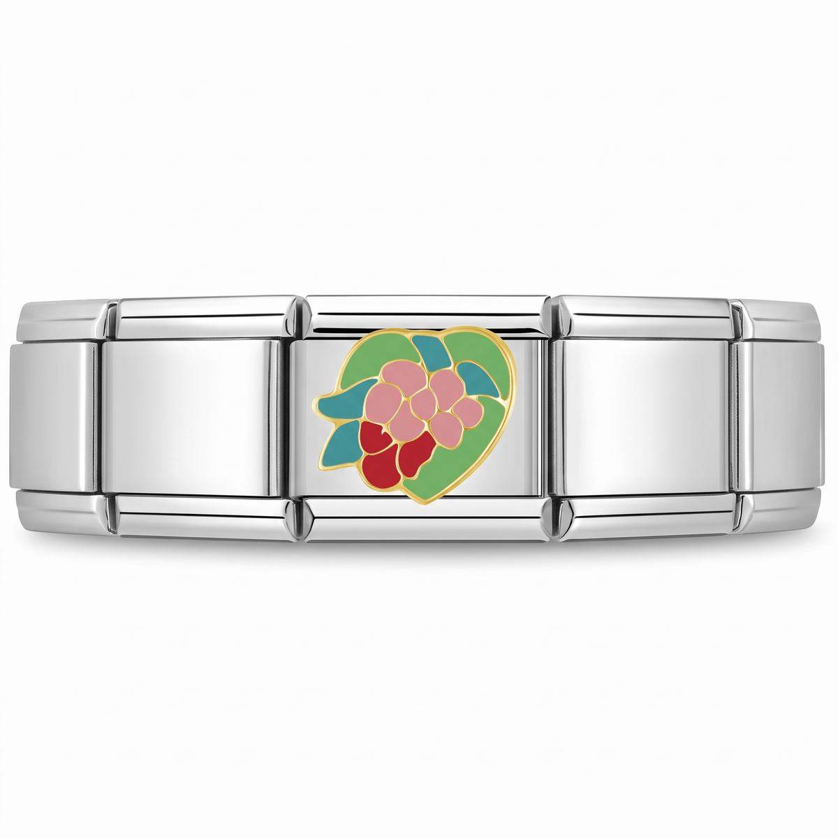 Charm Flores (Corazón) en pulsera italiana de eslabones
