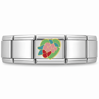 Charm Flores (Corazón) en pulsera italiana de eslabones