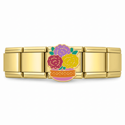 Charm Flores de Cempasúchil en pulsera italiana de eslabones