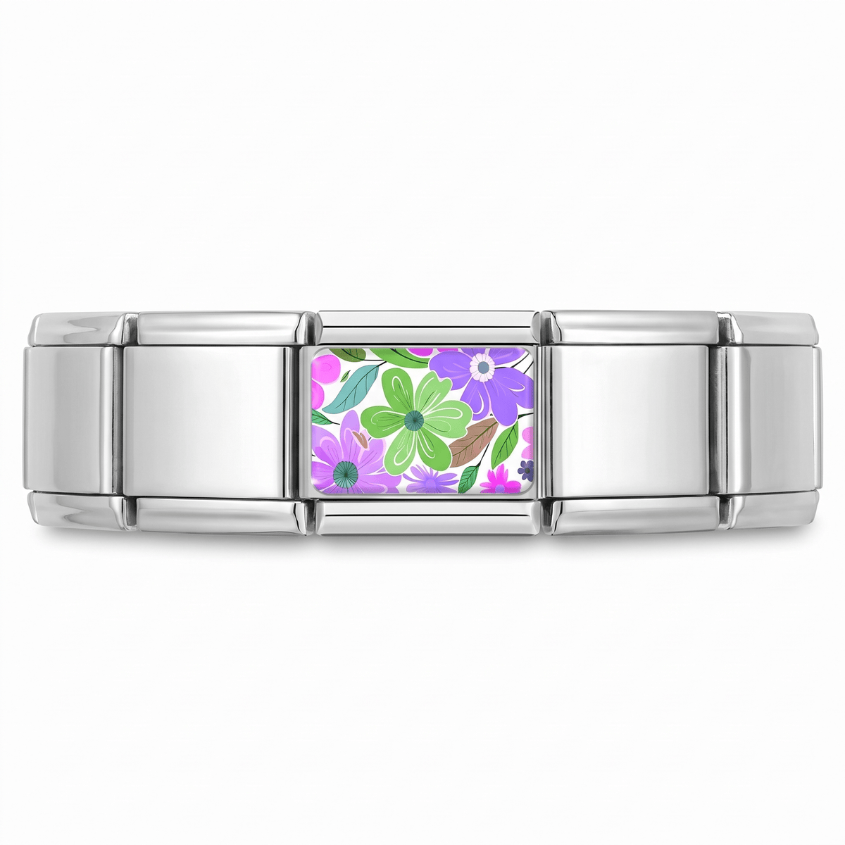 Charm Flores (Fondo Blanco) en pulsera italiana de eslabones