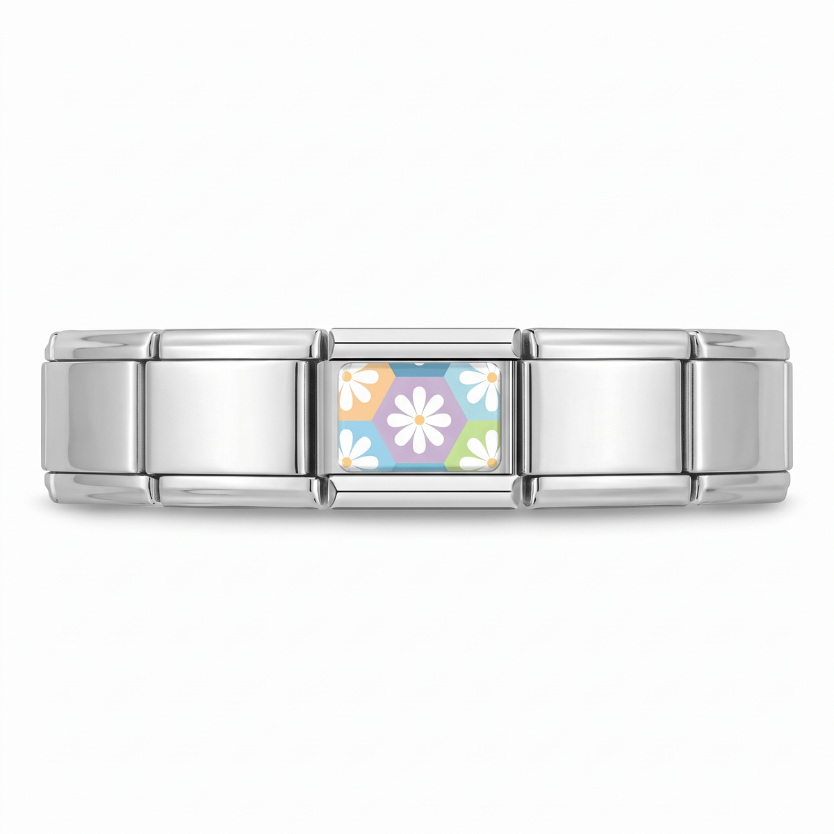 Charm Flores (Fondo Lila) en pulsera italiana de eslabones