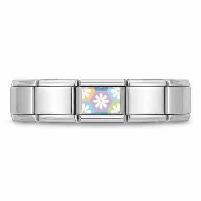 Charm Flores (Fondo Lila) en pulsera italiana de eslabones