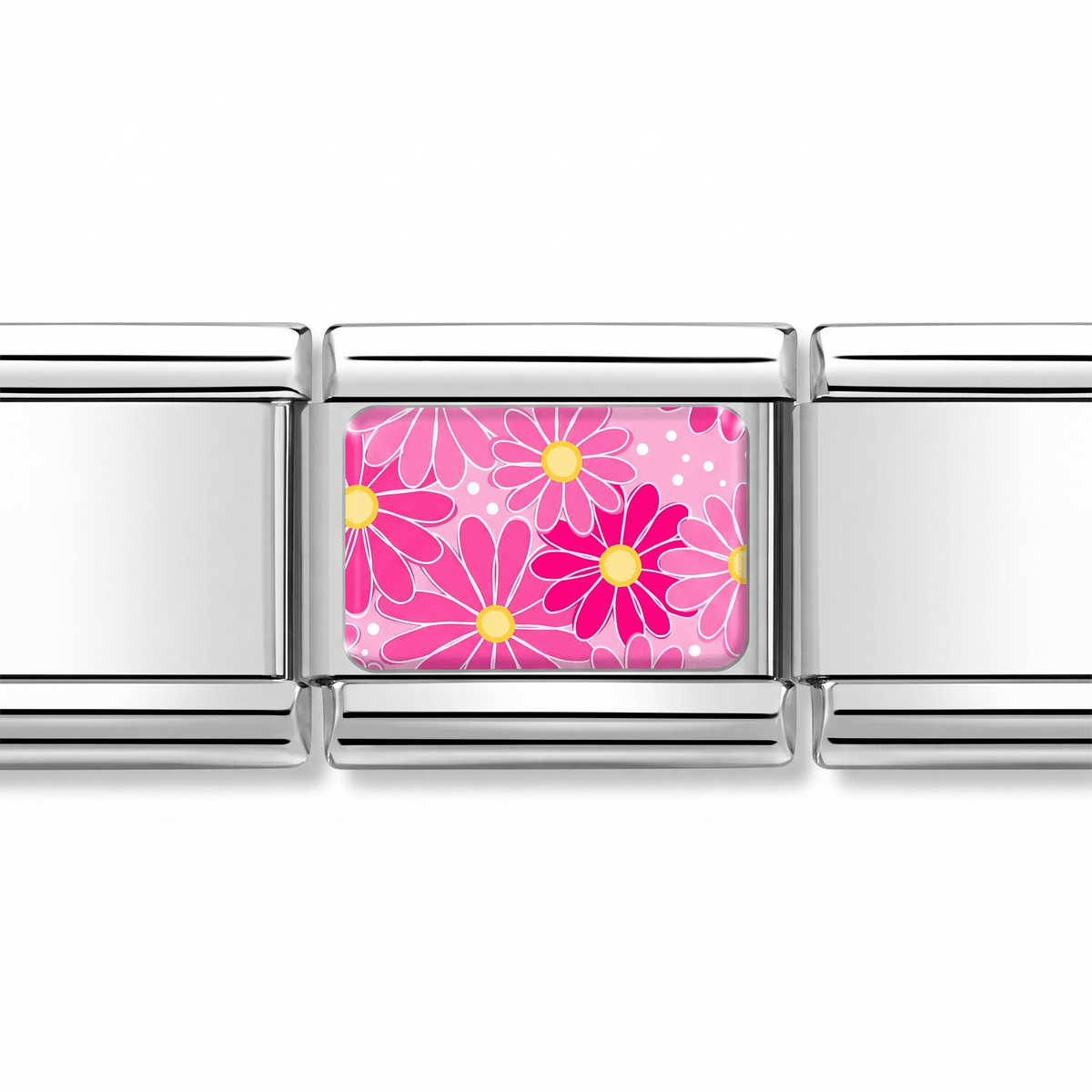 Charm Flores (Fucsia) en pulsera italiana de eslabones