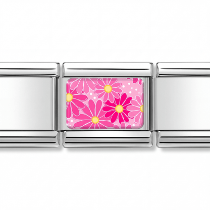 Charm Flores (Fucsia) en pulsera italiana de eslabones