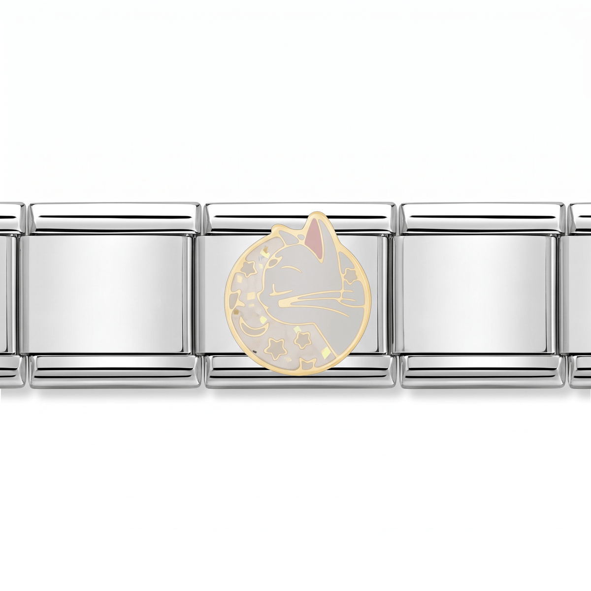 Charm Gatiti blanco en pulsera italiana de eslabones