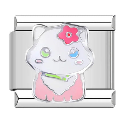 Charm Gatito (Blanco con Flor) - Italian Charms