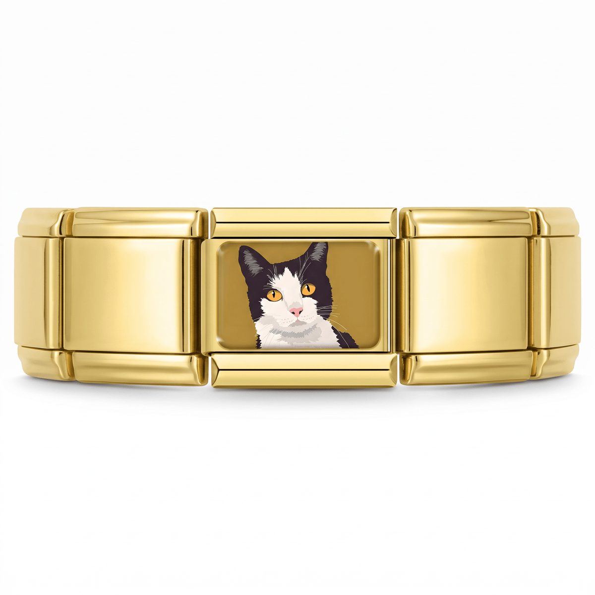 Charm Gatito Blanco con Negro en pulsera italiana de eslabones
