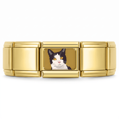 Charm Gatito Blanco con Negro en pulsera italiana de eslabones