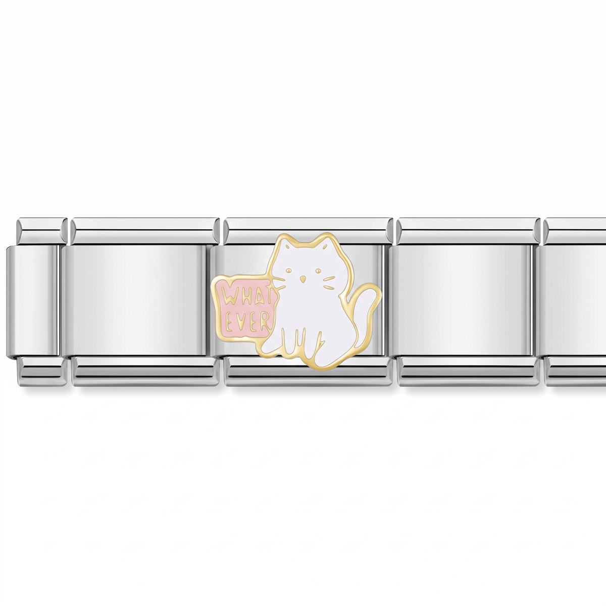 Charm Gatito (Crema) en pulsera italiana de eslabones