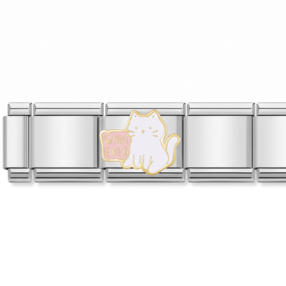 Charm Gatito (Crema) en pulsera italiana de eslabones