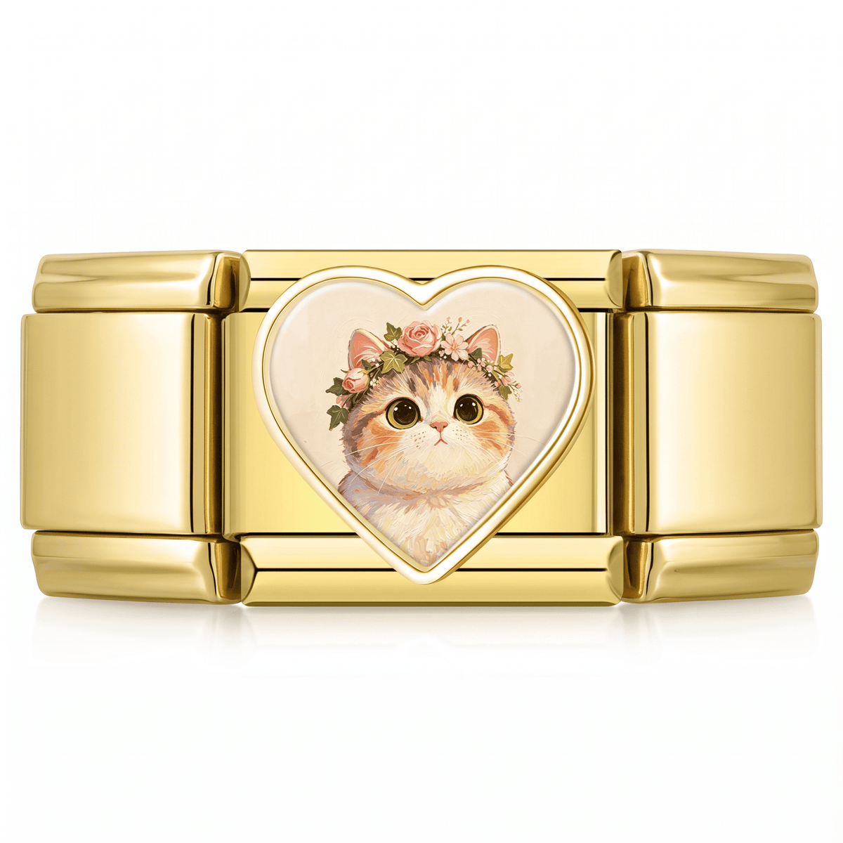 Charm Gatito Flores en pulsera italiana de eslabones
