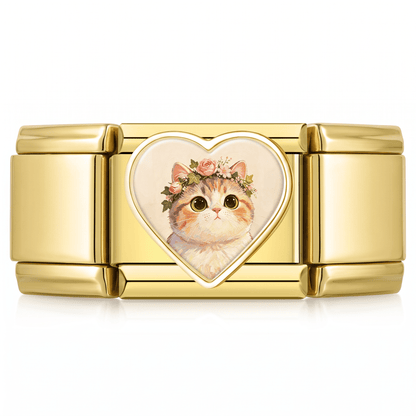 Charm Gatito Flores en pulsera italiana de eslabones