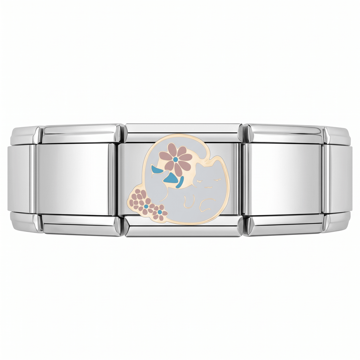 Charm Gatito (Gris) en pulsera italiana de eslabones