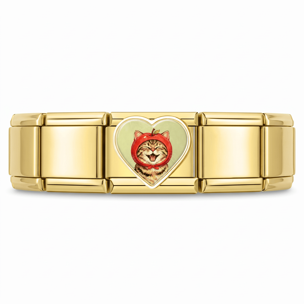 Charm Gatito Manzana en pulsera italiana de eslabones