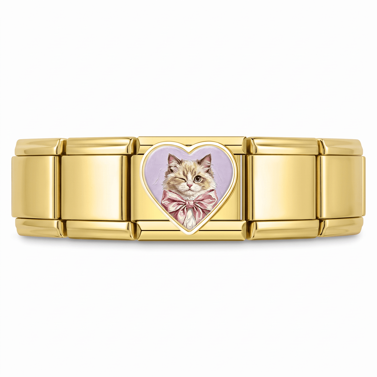 Charm Gatito Moño en pulsera italiana de eslabones