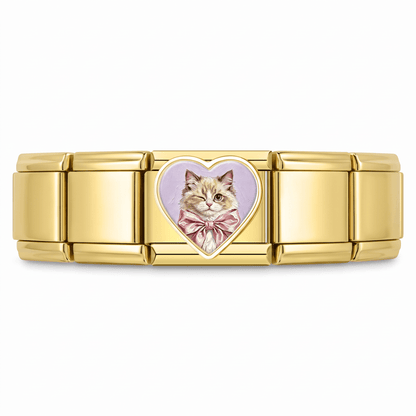 Charm Gatito Moño en pulsera italiana de eslabones