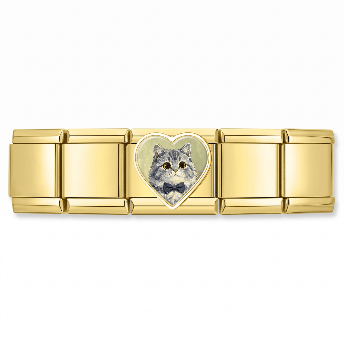 Charm Gatito Moño Azul en pulsera italiana de eslabones