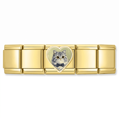 Charm Gatito Moño Azul en pulsera italiana de eslabones