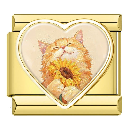 Charm Gatito Naranja Flor Amarilla - Italian Charms