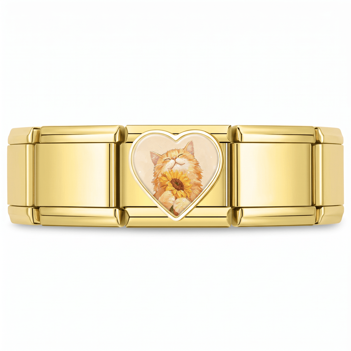 Charm Gatito Naranja Flor Amarilla en pulsera italiana de eslabones