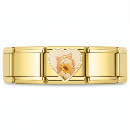Charm Gatito Naranja Flor Amarilla en pulsera italiana de eslabones