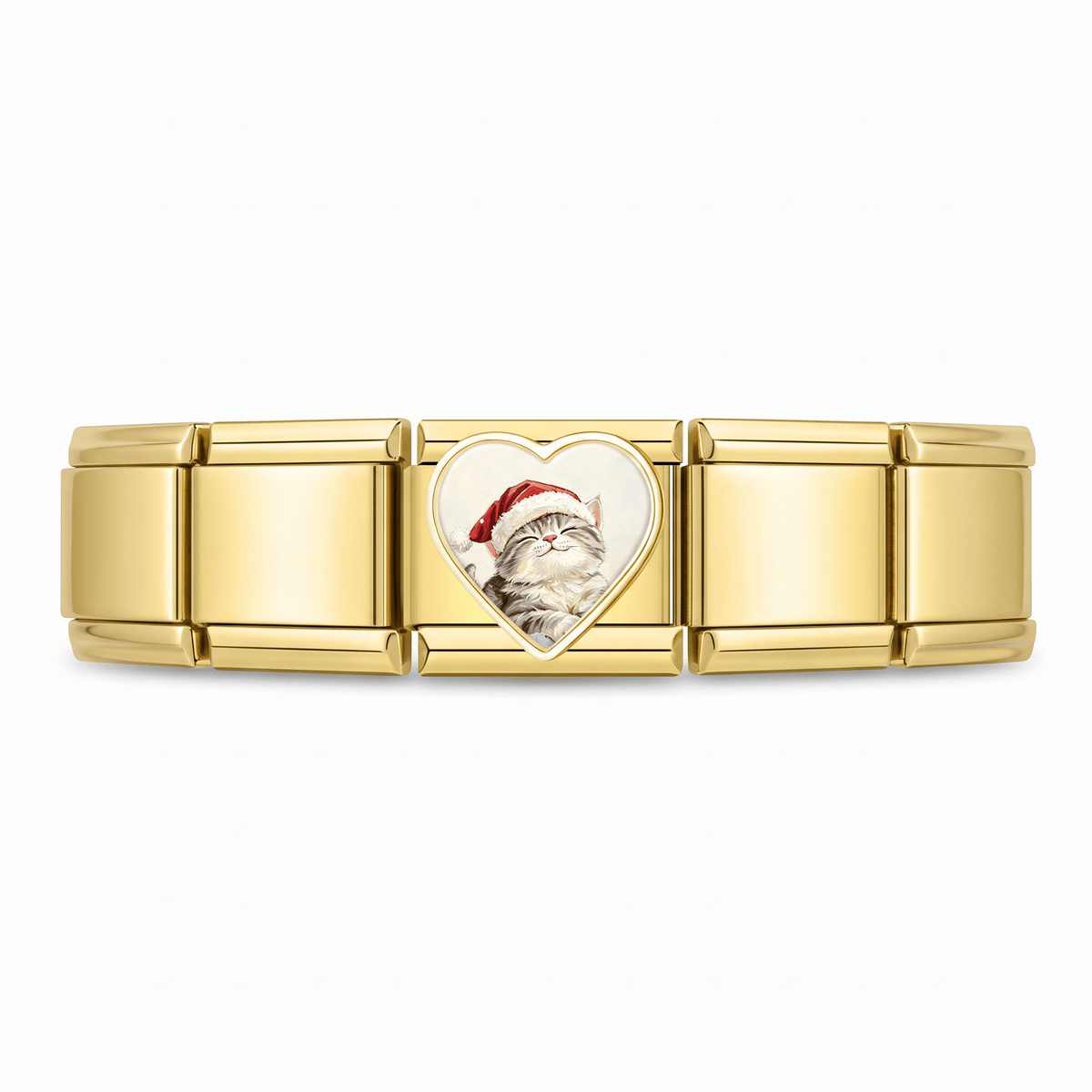 Charm Gatito Navideño en pulsera italiana de eslabones
