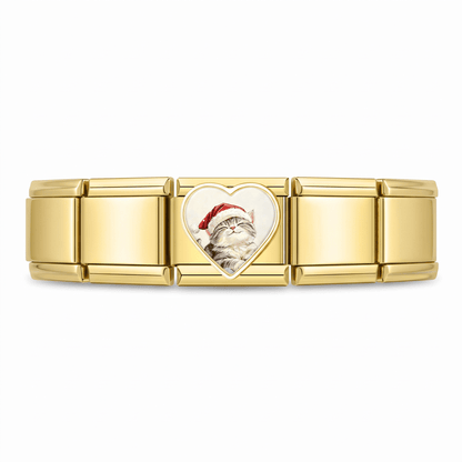 Charm Gatito Navideño en pulsera italiana de eslabones