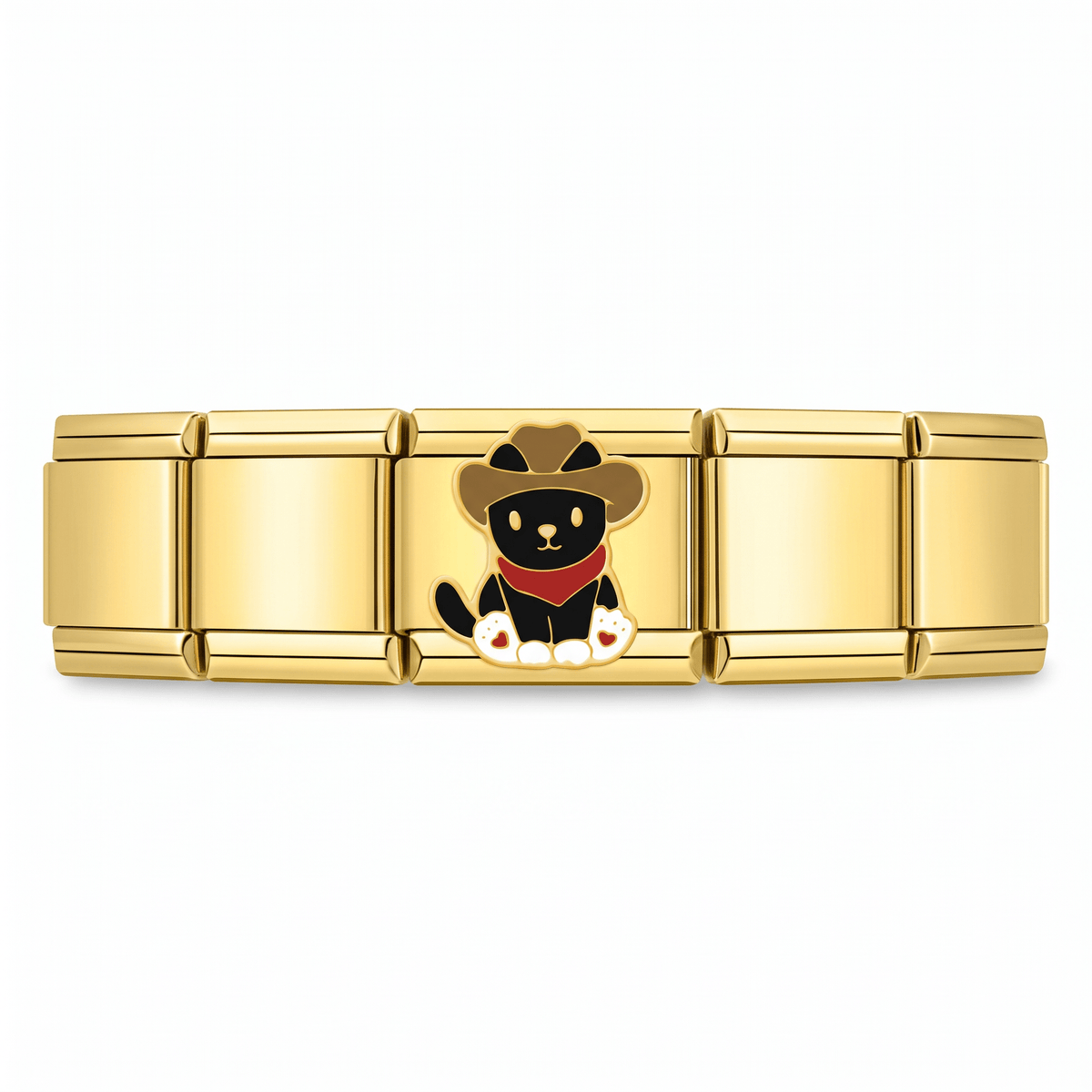 Charm Gatito Vaquero en pulsera italiana de eslabones