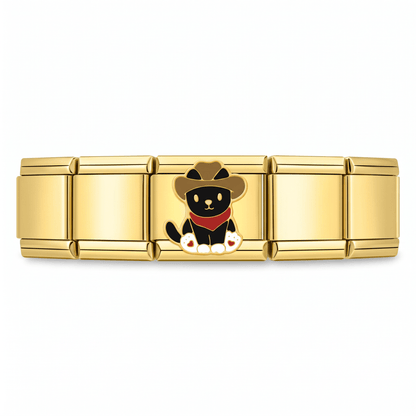 Charm Gatito Vaquero en pulsera italiana de eslabones