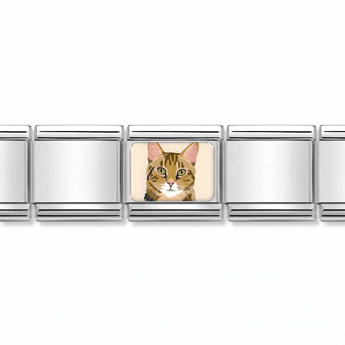 Charm Gato (Atigrado) en pulsera italiana de eslabones